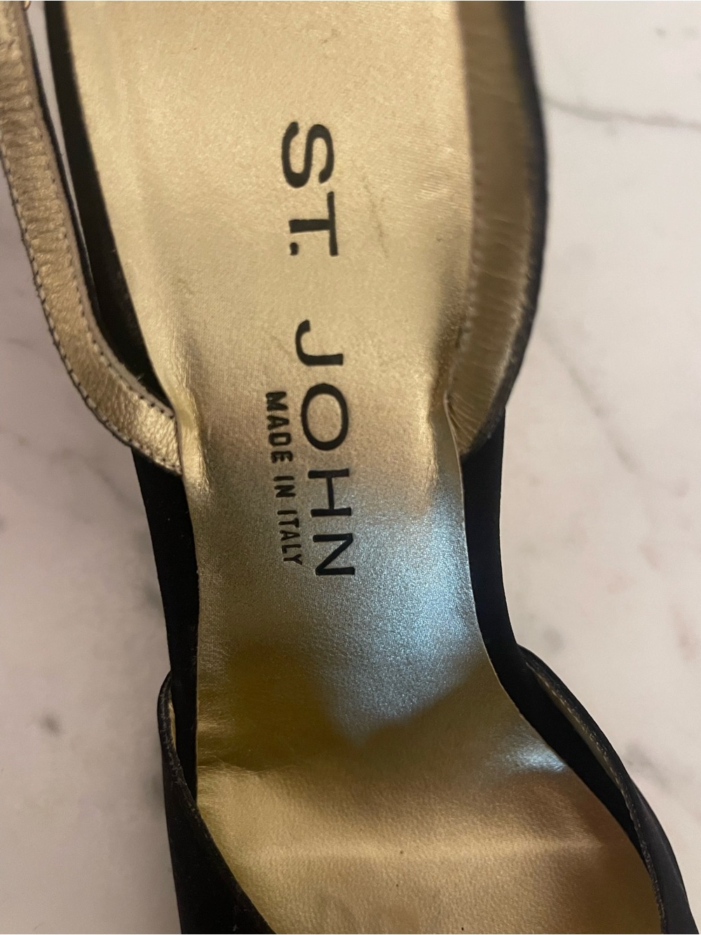 St. John Black Heels with Gold Insole Slingbacks With Dustbag